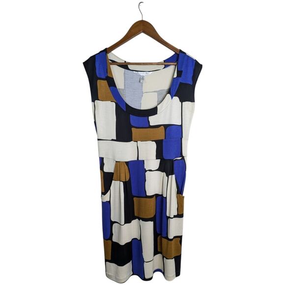 Diane Von Furstenberg DVF Color Block Silk Dress Pockets Geometric Size 10 - Picture 1 of 10